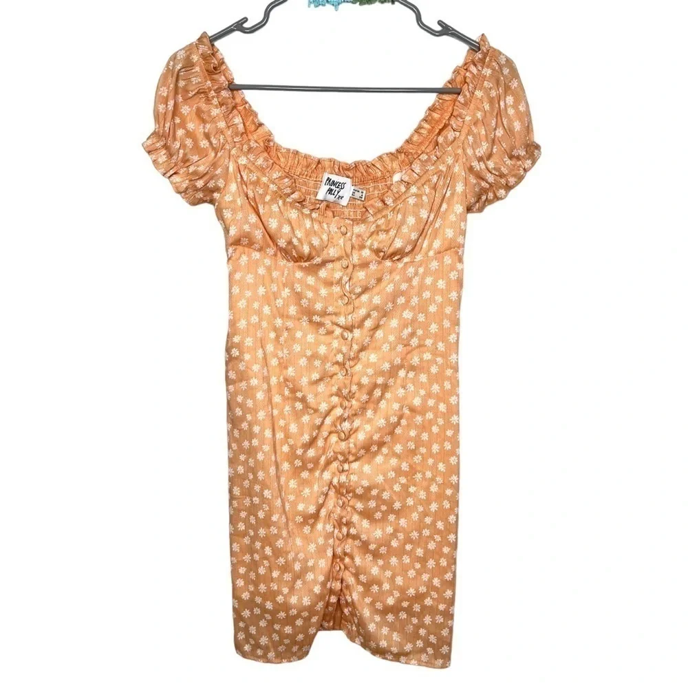 Princess Polly Donna Tangerine Orange Peach Floral Daisy Mini Dress Size 6 - Picture 16 of 16